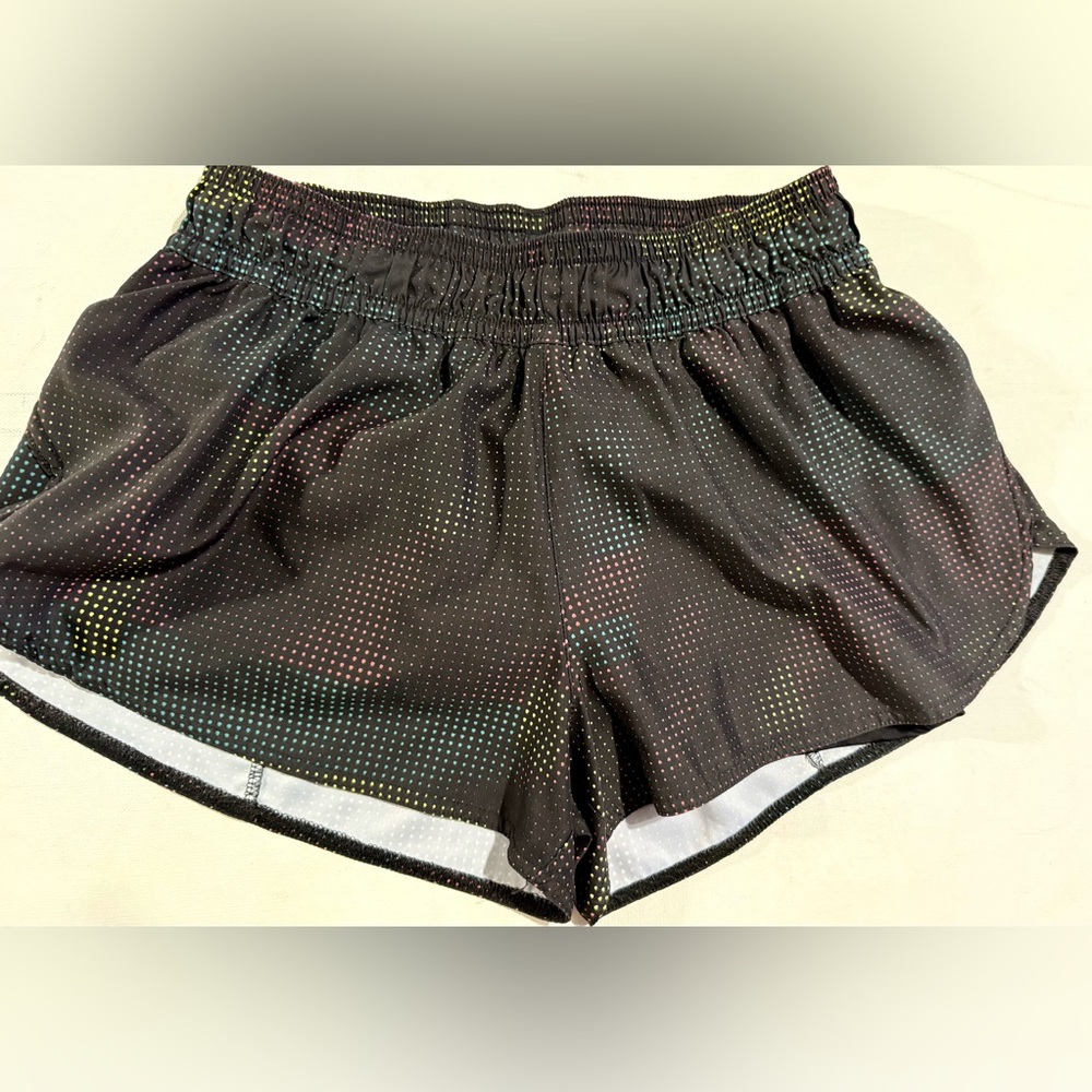 Women's Black Athletic Shorts with Multicolor Dots